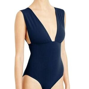 J Crew Plunge V Neck One Piece Swimsuit Navy Blue
